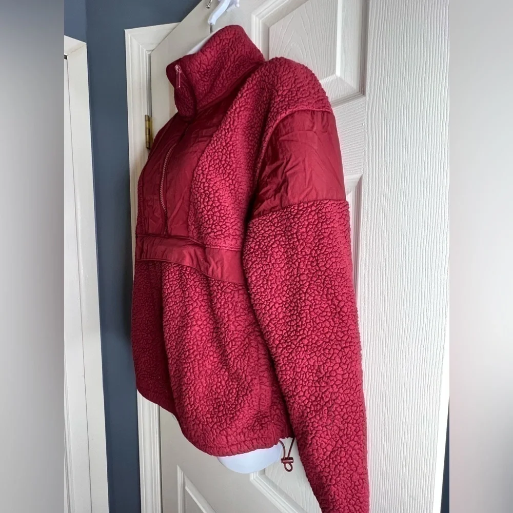 Victoria Secret PINK X Small Red Teddy Half Zip Oversized Sweater Jacket Xs